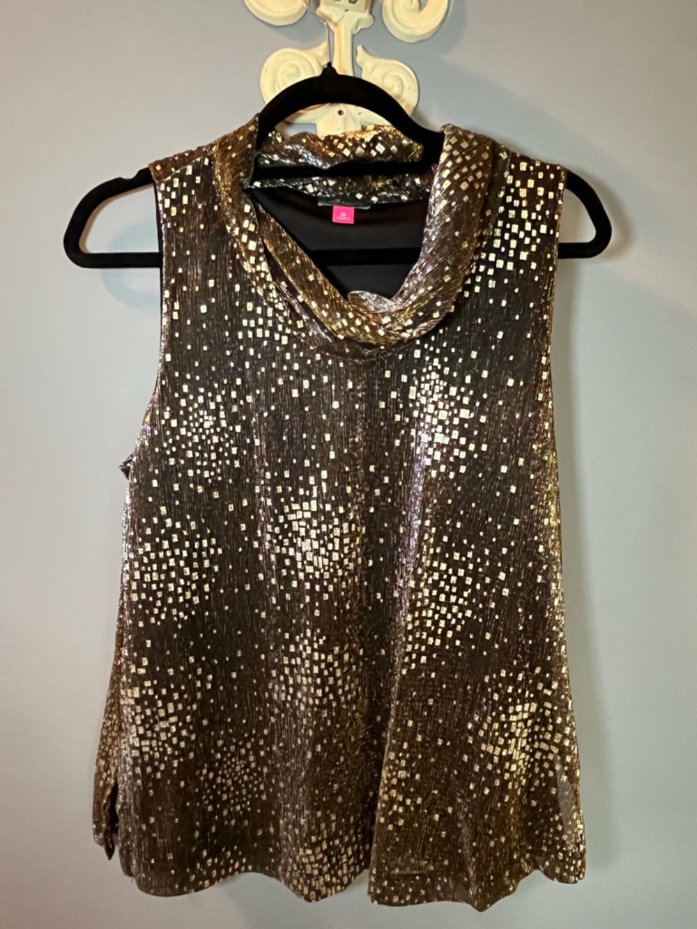 Vince Camuto Metallic Gold and Brown Sequin Cowl Neck Camisole